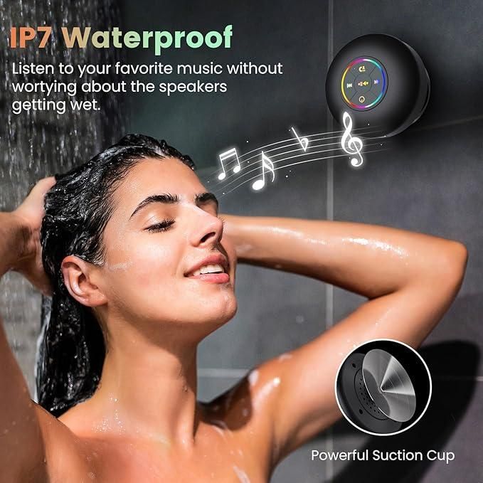 Large Suction Cup Waterproof Bluetooth Speaker – Portable LED Shower Speaker