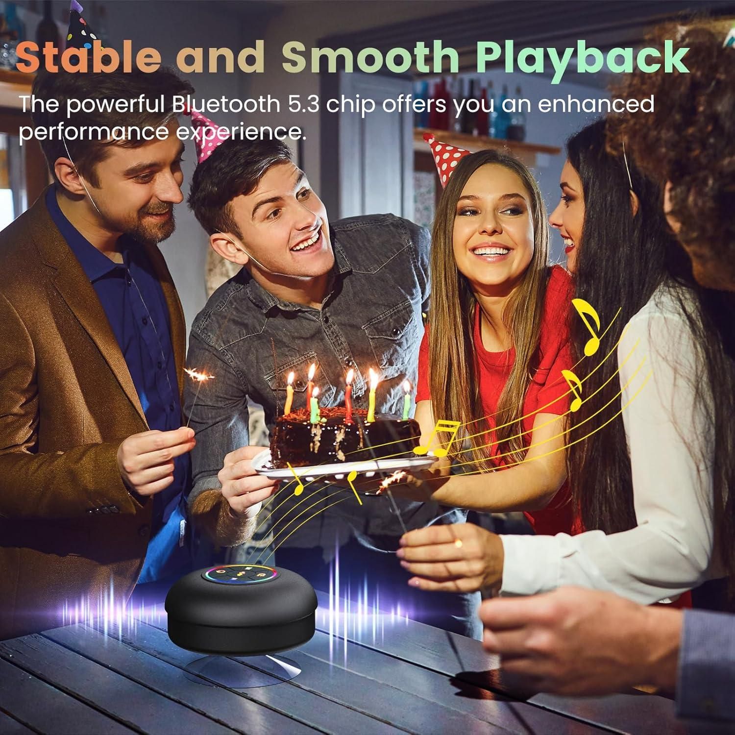 Large Suction Cup Waterproof Bluetooth Speaker – Portable LED Shower Speaker